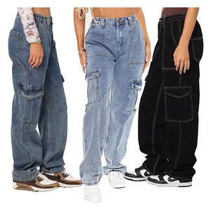 2025 mujeres algodón al por mayor Denim-Jeans pantalón de bolsillo lateral pantalones transpirables Cargo pantalones hechos en Pakistán - Product Image 5