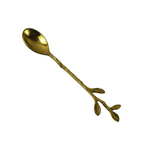 ชุดช้อนส้อมทองเหลืองชุบทองคุณภาพสูง ดีไซน์ใบไม้ หรูหรา - Product Image 1
