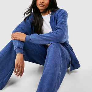 Venta al por mayor de alta calidad de las mujeres ácido lavado chándal logotipo personalizado de gran tamaño ácido mujeres pantalones de chándal y conjunto de Sudadera con capucha - Product Image 4