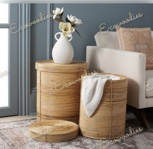 New Fashion Natural Durable Luxury Elegant <b>Beige</b> Laundry Hamper Lid Clothes <b>Storage</b> Bamboo Laundry Basket Home Multi-Functional - Product Image 4