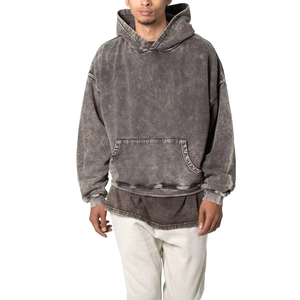 Sweat à capuche vintage délavé à l'acide 100% coton molletonné pour homme, écologique, épais, respirant, style streetwear, hiver, OEM, 2 pièces - Product Image 5