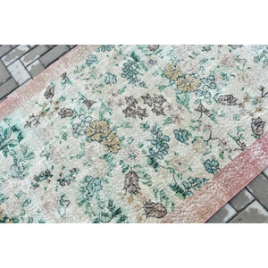 Turkish Vintage Rug, 4.1x7.7 ft Area Rug, Green <b>Brown</b> Solid <b>Wool</b> Rug - Product Image 5