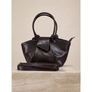 Sac à main et bandoulière en similicuir marron café, motif litchi, style vintage japonais, avec détail nœud en cuir véritable et chaîne pour femme - Product Image 1
