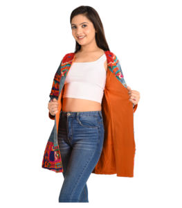 Veste d'hiver longue pour femme, broderie florale, tissée, style indien, multicolores, coton écologique matelassé - Product Image 4