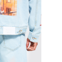 Ventes chaudes - Vestes en jean pour hommes réversibles écologiques à col montant, style streetwear décontracté, motif à pois, impression de logo personnalisée
