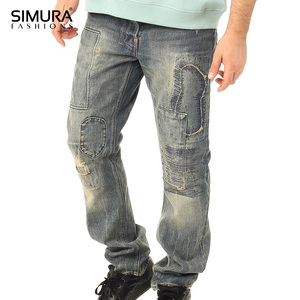 SIMURA Jean Cargo Homme Effet Usé Coupe Slim Taille Moyenne Grande Taille avec Poches Plaquées en Coton Denim Style Décontracté - Product Image 3