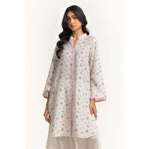 Chemise blanche pour femme en poly-cambric imprimé avec motif floral brodé, col mandarin, style décontracté pour le printemps/été, taille XL - Product Image 4