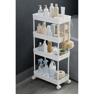 XL Rafata Multi-Purpose Freestanding Wide Wheeled 4-Tier <b>Bathroom</b> Organizer <b>Cabinet</b> - Product Image 4