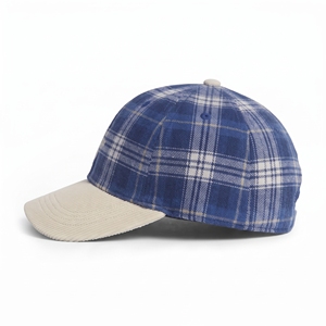 Casquette de baseball décontractée unisexe à 6 panneaux en flanelle à carreaux bleus avec visière en velours côtelé, personnalisable avec logo, haute qualité, OEM ODM, faible MOQ - Product Image 2