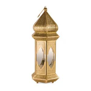 Farol de Vela Alto de Latón Estilo Marroquí con Paneles de Vidrio, Iluminación Festiva Elegante para Decoración del Hogar y Regalos - Product Image 1