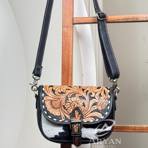 Luxury Vintage Style <b>Women</b> Designer Hand Tooled Leather Crossbody <b>Saddle</b> <b>Bags</b> Trendy Fashion Cowhide Shoulder Handbag <b>for</b> Ladies - Product Image 1