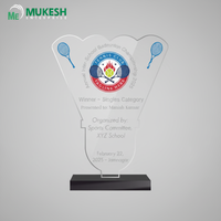 Trophée de badminton en acrylique personnalisé, gravé et poli, de haute qualité et durable, imprimé en typographie, pour événements sportifs, récompenses pour les joueurs, Mukesh