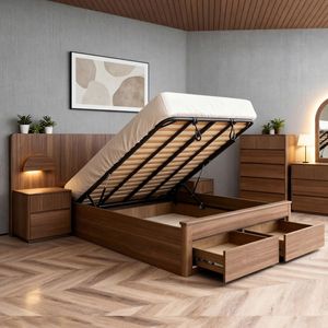 Modern Solid Teak Storage <b>Bed</b> <b>Frame</b> Hydraulic Lift <b>Platform</b> <b>Bed</b> with Drawers for Hotel Bedroom Furniture - Product Image 1