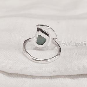 Joyería de piedra en bruto, anillo de mujer, aguamarina Natural, piedra preciosa en bruto, piedra natal de marzo, anillo de luna creciente, anillo de Plata de Ley 925 - Product Image 5
