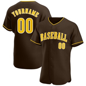 Camiseta de béisbol auténtica en blanco y dorado marrón personalizada con ropa de equipo personalizada más vendida - Product Image 1