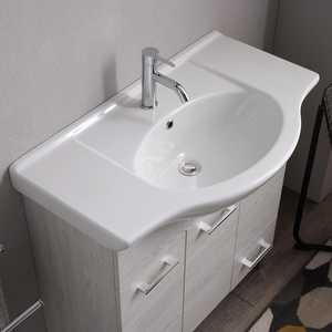 85cm White Oak <b>Floor</b>-Standing <b>Bathroom</b> <b>Cabinet</b> with 3 Doors and 1 Drawer Featuring Ravenna Sink - Product Image 3