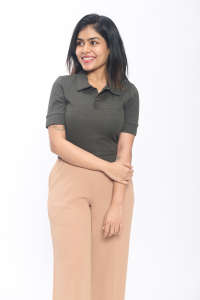 เสื้อโปโลแขนสั้นทันสมัยสำหรับผู้หญิงเสื้อยืดผ้าคอตตอนเนื้อนุ่มผสมสีเขียวเข้มเหมาะสำหรับชุดใส่ไปทำงานลำลอง - Product Image 2