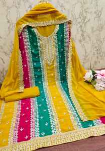 Bordado de zorro jorjet con fondo de seda interior y Santon y traje de material de vestido dupatta para mujer - Product Image 5