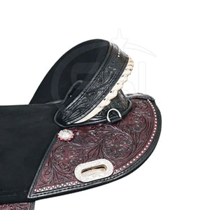 Premium Equestrian Horse Dressage Saddle With Red Tooled Leather Black Seat Brass <b>Hardware</b> Wood Tree - Product Image 3