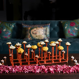 Brass Urli Bowl With Stand Floral Pattern Tea <b>Light</b> Candle Holder for Home Party Christmas Diwali Decorations Weddings Birthdays - Product Image 3