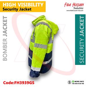 Chaqueta de seguridad de poliéster 100% de alta visibilidad personalizada, ropa de trabajo de bombardero verde con cuello, ropa de seguridad para ropa de trabajo - Product Image 2