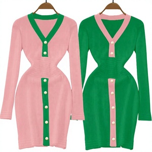 Sorority <b>Dress</b> Customized High-Quality Women's V-Neck Button Sweater Winter New Youth College Style Sweater - Product Image 1