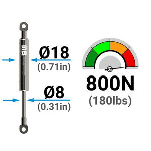 Cilindro de Gas de Acero Inoxidable Resistente a la Corrosión de 433 mm, Carrera de 160 mm, Componente de Maquinaria Ajustable ISO SS para Uso Industrial - Product Image 2