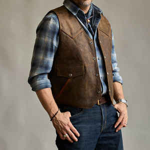 Gilet en cuir d'hiver pour homme avec fermeture à boutons en corne, coupe-vent et respirant, personnalisable pour l'exportation en gros, vêtements de moto - Product Image 2