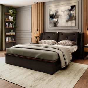 Cama de plataforma moderna con canal vertical Cabecero con mechones Cama tamaño king en un acabado Gris topo con elegantes detalles verticales - Product Image 3