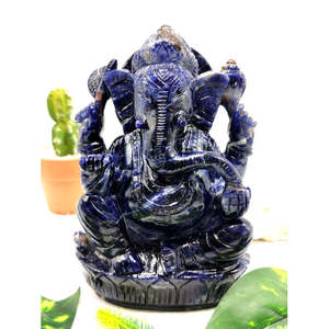 Sculpture artisanale en sodalite de Ganesh - Idole/Murti du Dieu Ganesha en cristaux et pierres précieuses - Reiki/Chakra/Thérapie - 6,5 pouces et - Product Image 4