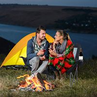 Fauteuil double de camping moderne en acier inoxydable noir, robuste, pliable, pour 2 personnes, avec porte-gobelets, capacité de 660 lb