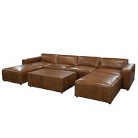 Canapé sectionnel vintage en cuir, en forme de U, sur mesure, pour villa, maison, salon, ensemble de canapés, maison de luxe