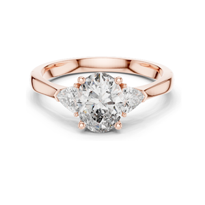 Bague de fiançailles à trois pierres en diamant de laboratoire ovale de 1,30 carat, clarté VVS-VS EF, or 18 carats, 14 carats, 10 carats et argent 925, rose - Product Image 3
