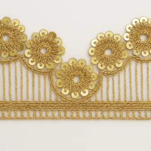 Handmade Boho Romantic Floral Pattern Tissue Lace <b>Fabric</b> 9 Meter Embroidery Multi-Shine Colors Traditional Luxury Fancy Clothes - Product Image 1