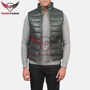 Gilet en cuir véritable sans manches d'hiver pour hommes à la mode avec fermeture à glissière-Gilet bouffant de conception personnalisée de qualité supérieure - Product Image 4