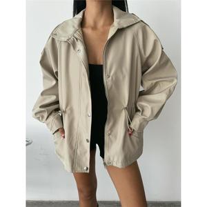 Veste en tissu doux pour femme avec cordon de serrage à la taille et col roulé - Couleur pierre - Product Image 2