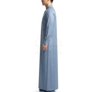 Thobe arabe traditionnel à manches longues, vêtement musulman, col montant, design décontracté, léger, respirant, en coton confortable pour - Product Image 3