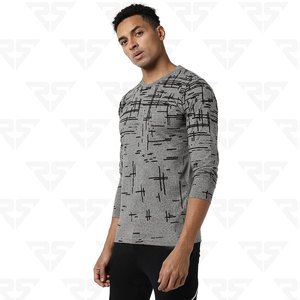 T-shirt à manches longues imprimé graphique gris pour homme pour tenue décontractée | T-shirt structuré conçu avec confort - Product Image 4