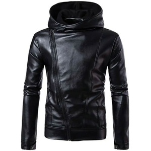 Chaqueta de cuero PU de Color negro de alta calidad para hombre, Color sólido de invierno con capucha, chaqueta de moda personalizada de buena calidad para hombre - Product Image 1