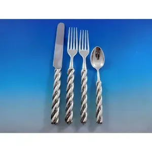 Ensemble de couverts finis argentés à poignée torsadée Couverts élégants et élégants Parfait pour la cuisine de table à manger et les occasions spéciales - Product Image 3