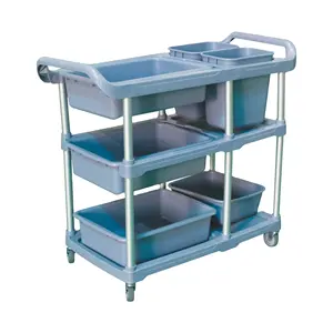 Large Three Tier Hotel Catering Heavy Duty Trolley Push Cart Kitchen Serving Food Cleaning Service