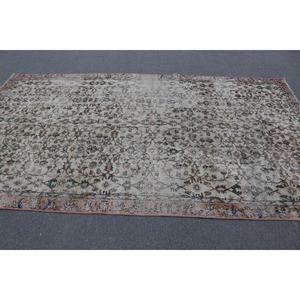 5.5x9.4 ft Turkish Rug, Vintage Large Rug, <b>Brown</b> Blue Bordered <b>Wool</b> Rug - Product Image 3