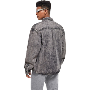 Veste en jean gris délavé décontractée de qualité supérieure, chemise en jean épaisse pour hommes, vente en gros - Product Image 2