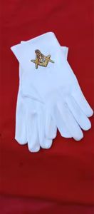 Gants Master Mason Blue Lodge avec broderie à la machine en coton blanc Regalia de franc-maçon avec cuir et tissu de fond de teint - Product Image 5