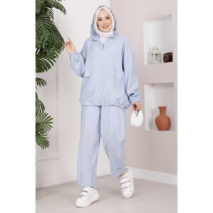 Conjunto de Dos Piezas con Capucha y Cierre de Cremallera en Azul Bebé, Estilo Casual Holgado para Primavera, Transpirable y Resistente al Viento, con Logotipo Impreso - Product Image 5