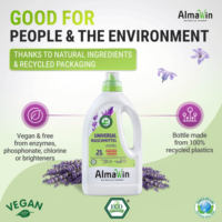 Détergent à lessive liquide bio concentré vegan et écologique AlmaWin 1,5L - 23 lavages avec parfum de lavande, détergent pour bébé