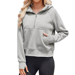 Sweats à capuche coupe-vent à demi-fermeture éclair pour femmes fabriqués en usine Vente en ligne Meilleure qualité Sweats à capuche en coton pour femmes à demi-fermeture éclair - Product Image 1
