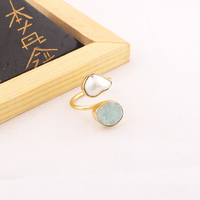 Bijoux de mariage perle d'eau douce naturelle amazonite brute double pierre bague réglable en laiton plaqué or déclaration anneaux cercle ouvert