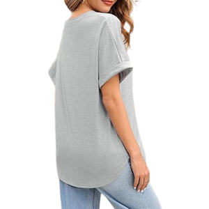 Camisetas de manga corta con cuello redondo de estilo informal de moda de verano holgada para mujer, decoración de logotipo de lona en blanco gris con estampado personalizado - Product Image 5
