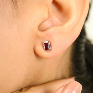 Gran oferta minimalista mujer uso diario Octágono corte rubí 14K oro blanco sólido Stud pendientes bisel ajuste joyería de alto grado - Product Image 2